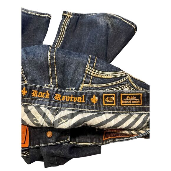 Rock Revival Mens Dark Washed Pablo Relaxed Straight Leg Denim Jeans Size 40 - Picture 6 of 16